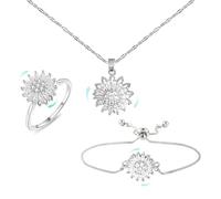 Generico Bracciale dell'umore Girasole, set di gioielli con girasole girevole da donna, braccialetti Fidget regolabili con fiori di strass, set di gioielli con braccialetti anti-ansia (Sliver)
