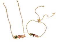 Generico Bracciale di tre cuori sacri, regalo di gioielli cristiani | Set di braccialetto e collana, materiale di rame durevole, comfort regolabile, regalo per le donne