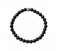 Generico Bracciale elasticizzato in shungite naturale per uomo e donna, con pietre nere da 8 mm dettagli color oro, 19 cm - Gioiello unisex minimalista(3)