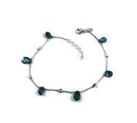 Generico BRACCIALE IN ORO BIANCO 18K, 750, CON GOCCE DI TOPAZIO BLU LONDRA E CUBI ALTERNATI, LUNGHEZZA 18.5 CM.