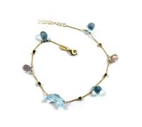 Generico BRACCIALE IN ORO GIALLO 18K, 750, MAGLIA ROLO CON GOCCE DI TOPAZIO BLU E ROSA, CUBI E LUNA ALTERNATI, LUNGHEZZA 19 CM.