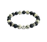 Generico Bracciale in pietra vulcanica lavica con agata nera e argento tibetano - Accessorio elegante e durevole for uomo e donna