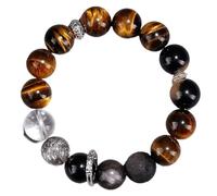 Generico Bracciale Occhio di Tigre, Bracciale con perline di ossidiana naturale - Cinturino elastico regolabile (Donne)