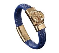 Generico Bracciale Pelle Uomo, Bracciale Da Uomo In Pelle Intrecciata Con Chiusura Magnetica, Polsino Fatto A Mano Con Ciondolo A Teschio, Gioielli Gotici Di Halloween Per Fidanzato, Marito, Blu, 19