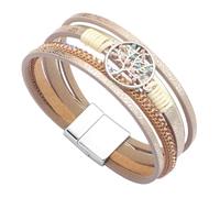 Generico Bracciale Pelle Uomo, Bracciale In Pelle Bohémien Per Donna Color Cachi, Gioielli Fatti A Mano Con Pietre Preziose, Gioielli Da Donna Con Albero Della Vita E Custodia, Regali Di Compleanno