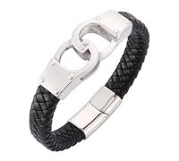 Generico bracciale pelle uomo, Bracciale in pelle con chiusura magnetica per uomo, fatto a mano, intrecciato, con ciondolo a forma di manette, gioielli punk vintage, regali per papà, marito, fratel