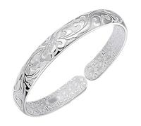 generico Bracciale Placcato Argento con Lotus - Aperto Largo, Stile Etnico, Elegante | 1 Pezzo | per Donne, Uso Giornaliero | Bracciale di Design