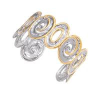 Generico Bracciale rigido alla con estremità aperta in acciaio inossidabile con struttura martellata con ritagli twist Bracciale leggero regolabile oro argento bicolore con struttura martellata