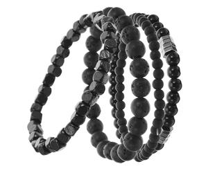 Generico Bracciale Rigido in Rame Nero Opaco 4 Pezzi Perline di Pietra Elastico per Uomo Accessorio da Polso per Uso Quotidiano