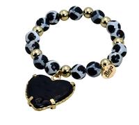 Genérico Bracciale Roma con pietre di disegno animale Print, ciondolo a forma di cuore nero, dettagli dorati, Ajustable, Goldfilled, 0