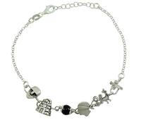 Generico Bracciale Sardo in Argento 925 con Simboli Tradizionali, Lunghezza Regolabile 18,5-21 cm, Ciondoli Gigante Monti Prama, Nuraghe, Moro, Pavoncella e Dea Madre