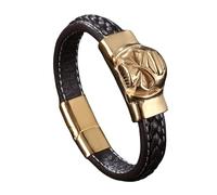 Generico Bracciale Uomo Cuoio, Bracciale Da Uomo In Pelle Intrecciata Con Chiusura Magnetica, Polsino Fatto A Mano Con Ciondolo A Teschio, Gioielli Gotici Di Halloween Per Fidanzato, Marito, Marrone