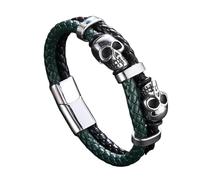 Generico Bracciale Uomo Cuoio, Bracciale In Similpelle Per Uomo, Polsino Con Teschio A Doppio Strato E Fibbia, Stile Vintage Punk, Gioielli Vichinghi Con Scheletro, Regali Per Papà, Lui E Marito, V