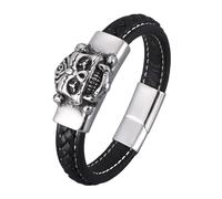 Generico Bracciale Uomo Cuoio, Bracciale In Vera Pelle Per Uomo Con Chiusura Magnetica, Gioielli Intrecciati Fatti A Mano Con Ciondolo A Forma Di Teschio, Gioielli Gotici Di Halloween Per Fidanzato