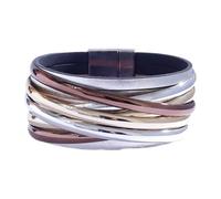 Generico Bracciale Uomo Cuoio, Bracciale Intrecciato Multistrato A Croce, Fatto A Mano, In Pelle, Con Chiusura Magnetica, Impilabile, Stile Boho, Regalo Per Donne, Ragazze, Argento Dorato