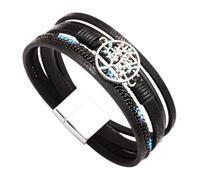 Generico Bracciale Uomo Cuoio, Braccialetto In Pelle Bohémien Per Donna Nero, Gioielli Con Pietre Preziose Fatti A Mano, Gioielli Da Donna Con Albero Della Vita E Custodia, Regali Di Compleanno Per