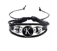 Generico Bracciale Uomo Cuoio, Braccialetto Intrecciato Creativo Multistrato Gotico Con 26 Lettere, Cinturino In Pelle Intrecciata, Polsino Punk Per Uomo E Donna, Gioielli Per Il Padre Con Scatola R