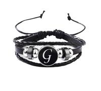 Generico Bracciale Uomo Cuoio, Braccialetto Intrecciato Creativo Multistrato Gotico Da 26 Lettere In Pelle Intrecciata, Polsino Punk Per Uomo E Donna, Gioielli Per Padre Con Scatola Regalo G
