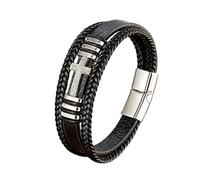 Generico Bracciale Uomo Pelle, Bracciale Intrecciato Multistrato A Croce, Nero, Fatto A Mano, Con Zirconi, Crocifisso, Chiusura Magnetica, Amuleto Per Meditazione, Portafortuna, Per Donna, Argento,