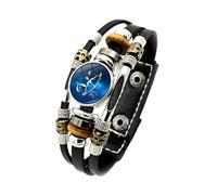 Generico Bracciale Uomo Pelle, Bracciale Regolabile In Pelle Con Costellazione, Polsino Multistrato Intrecciato Con Segni Zodiacali, Gioielli Con Bottoni, Gioielli Portafortuna Astrologici Fatti A M