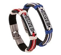 Generico Bracciale Uomo Pelle, Braccialetti In Pelle Da 2 Pezzi Per Coppie Con Incisione D'Amore, Gioielli Dell'Amicizia Intrecciati A Mano, Gioielli Per Coppie Con Custodia, Regali Per Gli Amanti,