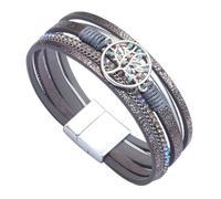 Generico Bracciale Uomo Pelle, Braccialetto In Pelle Bohémien Grigio Per Donna, Gioielli Con Pietre Preziose Fatti A Mano, Gioielli Da Donna Con Albero Della Vita E Custodia, Regali Di Compleanno P