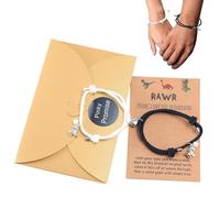 Generico Braccialetti abbinati Cuore magnetico | Braccialetto d'amore Magnete a cuore con perline luminose di dinosauro - Bracciale Love con cordino regolabile, bracciale Best Friend