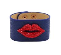 Generico Braccialetti con labbra rosse in cristallo Bocca bacio ciondola braccialetto in pelle per donna Grils Fashion(Purple)