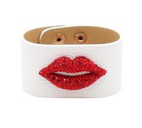 Generico Braccialetti con labbra rosse in cristallo Bocca bacio ciondola braccialetto in pelle per donna Grils Fashion(White)