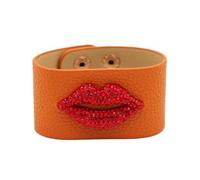 Generico Braccialetti con labbra rosse in cristallo Bocca bacio ciondola braccialetto in pelle per donna Grils Fashion(Orange)