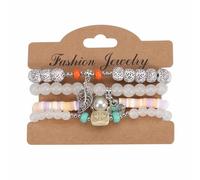 Generico Braccialetti di perline di argilla per le donne Braccialetti elastici di perline dorate impilabili Set di braccialetti elastici a strati Gioielli Boho Bracciali E Lei (White, One Size)