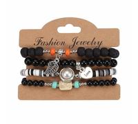 Generico Braccialetti di perline di argilla per le donne Braccialetti elastici di perline dorate impilabili Set di braccialetti elastici a strati Gioielli Boho Bracciali E Lei (Black, One Size)