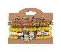 Generico Braccialetti di perline di argilla per le donne Braccialetti elastici di perline dorate impilabili Set di braccialetti elastici a strati Gioielli Boho Bracciali E Lei (Yellow, One Size)