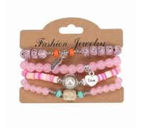 Generico Braccialetti di perline di argilla per le donne Braccialetti elastici di perline dorate impilabili Set di braccialetti elastici a strati Gioielli Boho Bracciali E Lei (Pink, One Size)