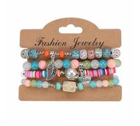 Generico Braccialetti di perline di argilla per le donne Braccialetti elastici di perline dorate impilabili Set di braccialetti elastici a strati Gioielli Boho Bracciali E Lei (Light Blue, One Size)
