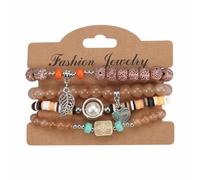 Generico Braccialetti di perline di argilla per le donne Braccialetti elastici di perline dorate impilabili Set di braccialetti elastici a strati Gioielli Boho Bracciali E Lei (Coffee, One Size)