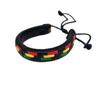 Generico Braccialetti in tessuto con cinturino in pelle nera rossa gialla verde