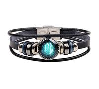 Generico Braccialetto Con 12 Costellazioni In 2 Pezzi, Braccialetto Con Segno Zodiacale Intrecciato, Braccialetto In Pelle Per Coppie, Gioielli Con Ciondolo Punk Gotico Per Uomo E Donna, Nero Pesci