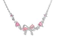 Generico Braccialetto con fiocco in zircone - L'amicizia è come un fiocco, braccialetti dell'amicizia con fiocco rosa Love Knot, braccialetto con fiocco regolabile per donna (Silver)