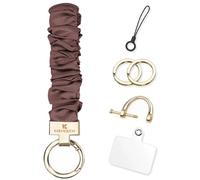 Generico Braccialetto Portachiavi con Scrunchie, Portachiavi per Chiavi dell'Auto con Anello a D, Ciondoli per Telefono Elastici con Linguetta per Donne. (Marrone)