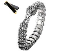 Generico Braccialetto Uomo Acciaio Titanio Testa Aquila Forma Serpente Becco Aquila Nero Intrecciata Catena Animale (Silver, 20cm/7.87in)