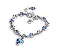 Generico bracciali donna argento Bracciale con ciondolo in argento sterling e cuore in zaffiro, for donne, gioielli da festa di fidanzamento(Blue)