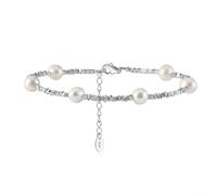 Generico bracciali donna argento Braccialetti di lusso in argento sterling con perle naturali rotonde, for donna, accessori gioielleria raffinata for matrimoni(Silver)