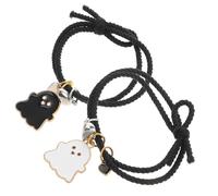 Generico Bracciali per Coppia 2 Pezzi Ciondoli Cuore Fantasma, Corda Elastica Nera in Lega, Design Intrecciato per Celebrare Momenti Significativi