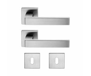 Generico Brackle Maniglie Porte Interne, Maniglia per porta interna Modello AURA stile moderno Quadrata, complete di fissaggio e bocchette (Cromo Satinato)