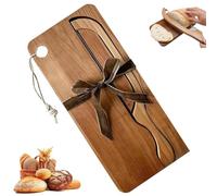 Generico Bread Bow Knife and Board Set, Wood Manual Bread Slicer, Ergonomic Slicing Tool, Bow Shaped Stainless Cutter, With Matching Crumb Tray, for Home Bagels French Baguettes (Brown)