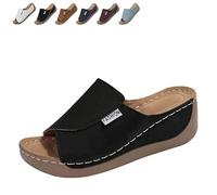 Generico Breathable Platform Slip On Walking Sandals for Women, Arch Support Open Toe Orthopedic Slippers with Thick Cushioned Sole All Day Walking Casual Sandal (Black,42)