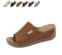Generico Breathable Platform Slip On Walking Sandals for Women, Arch Support Open Toe Orthopedic Slippers with Thick Cushioned Sole All Day Walking Casual Sandal (Brown,39)
