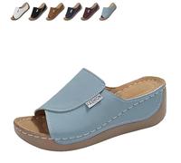 Generico Breathable Platform Slip On Walking Sandals for Women, Arch Support Open Toe Orthopedic Slippers with Thick Cushioned Sole All Day Walking Casual Sandal (Light Blue,39)