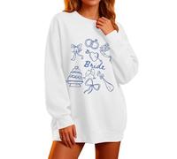 Generico Bride to Be Felpa Girocollo Stampata Pullover Casual Oversize Manica Lunga Pile Top da Casa per Le Feste Le Riunioni di Famiglia Abbigliamento Invernale Accogliente